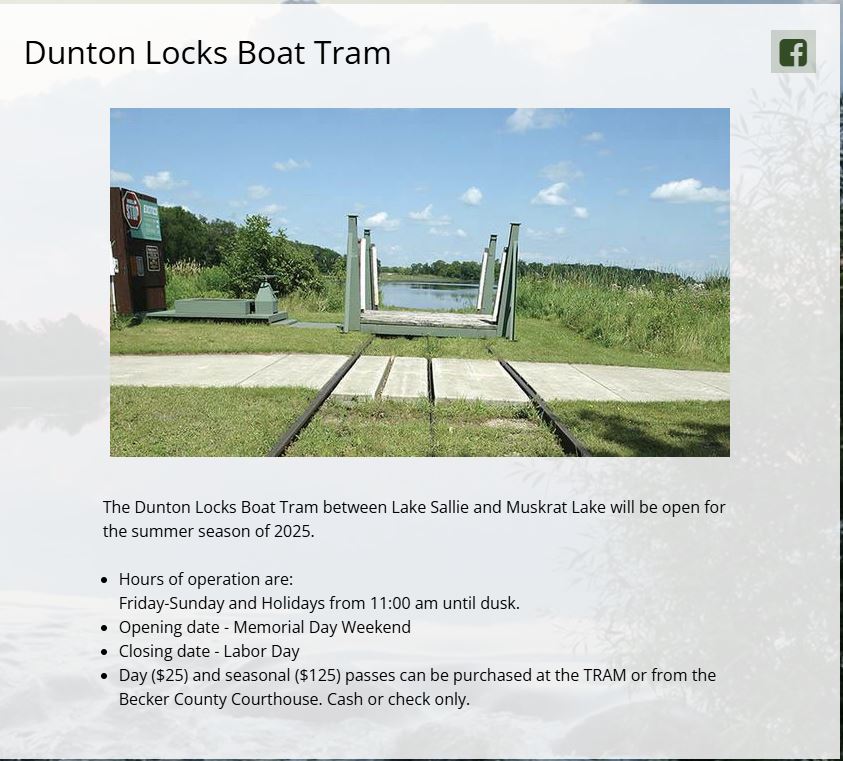 Dunton Locks boat tram with Muskrat Lake in the background